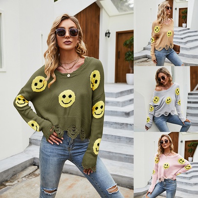 Women's Sweater Long Sleeve Sweaters & Cardigans Braid Fashion Smiley Face