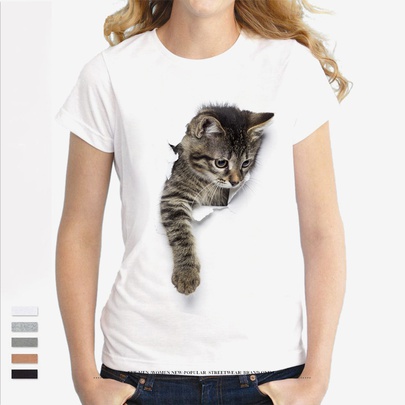 Women's T-shirt Short Sleeve T-shirts Printing Cute Cat