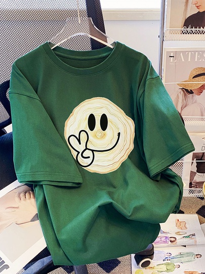 Women's T-shirt Short Sleeve T-Shirts Casual Smiley Face
