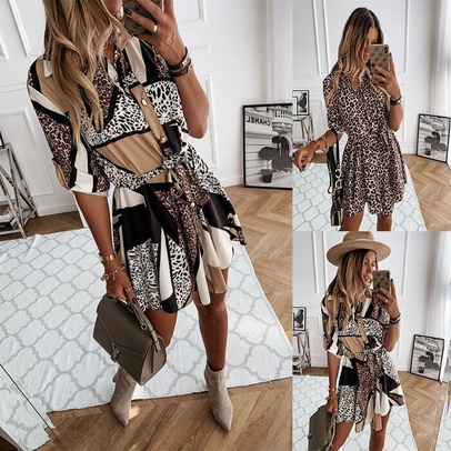 A-line Skirt Casual Printing Leopard Knee-length