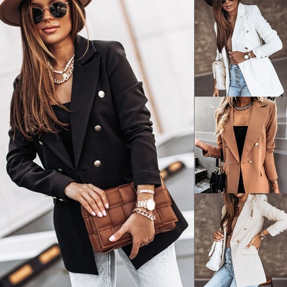 Autumn Solid Color Long-sleeved Double-breasted Blazer Small Suit Jacket