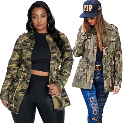 Women's Sexy Fashion Camouflage Rivet Single Breasted Jacket