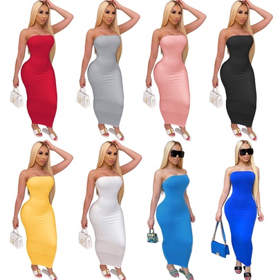 Women's Pencil Skirt Fashion Strapless Backless Solid Color Maxi Long Dress Banquet