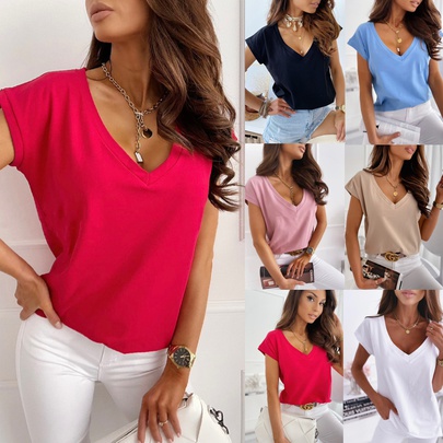 Women's T-shirt Short Sleeve T-shirts Patchwork Simple Style Solid Color