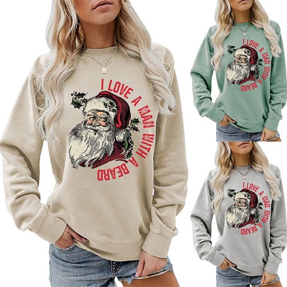 Women's Hoodie Long Sleeve Hoodies & Sweatshirts Printing Christmas Santa Claus Letter