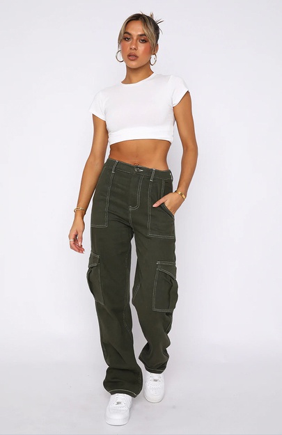 Women's Street Streetwear Solid Color Full Length Pocket Patchwork Casual Pants Cargo Pants