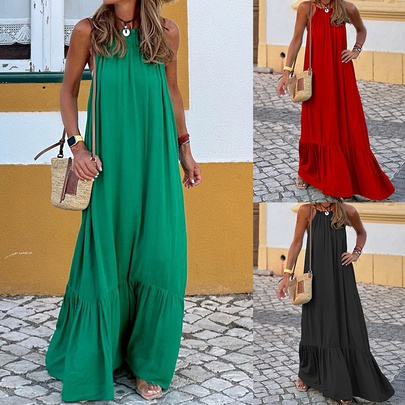 Women's Regular Dress Simple Style Halter Neck Sleeveless Solid Color Maxi Long Dress Daily