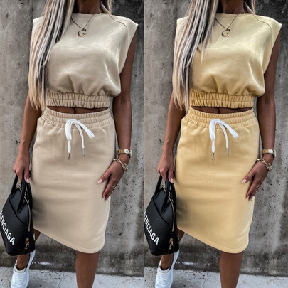 Daily Street Women's Streetwear Solid Color Spandex Polyester Slit Skirt Sets Skirt Sets
