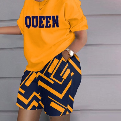 Women's Casual Basic Letter Tartan Polyester Shorts Sets