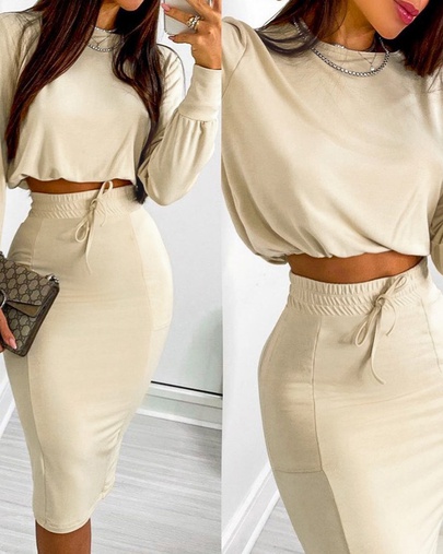Women's Sexy Solid Color Polyester Skirt Sets