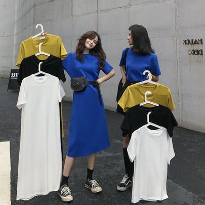 Simple Style Solid Color Midi Dresses Polyester Printing T Shirt Dress Midi Dress Dresses