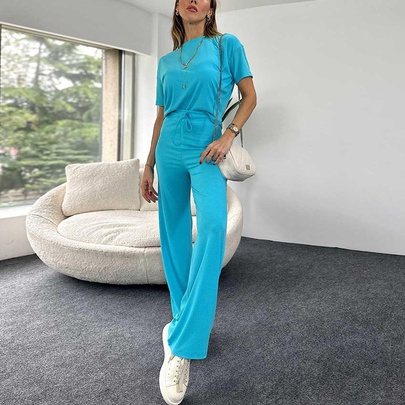 Daily Women's Casual Simple Style Solid Color Polyester Pants Sets Pants Sets