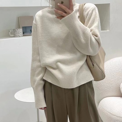 Simple Style Solid Color Polyacrylonitrile Fiber Round Neck Long Sleeve Regular Sleeve Patchwork Sweater