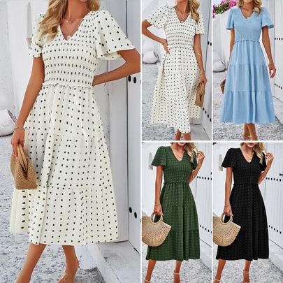 Women's Regular Dress Simple Style V Neck Short Sleeve Polka Dots Maxi Long Dress Daily