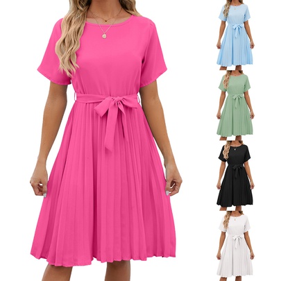 Women's Regular Dress Vacation Round Neck Short Sleeve Solid Color Midi Dress Holiday Daily Beach