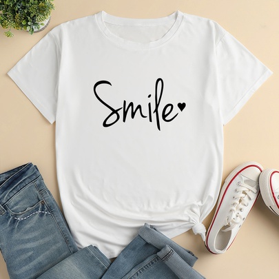 Casual Letter 100% Cotton Round Neck Short Sleeve Regular Sleeve Printing T Shirt