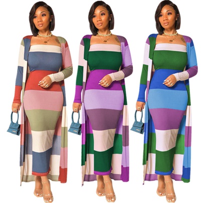 Women's Elegant Solid Color Polyethylene Fiber Patchwork Skirt Sets