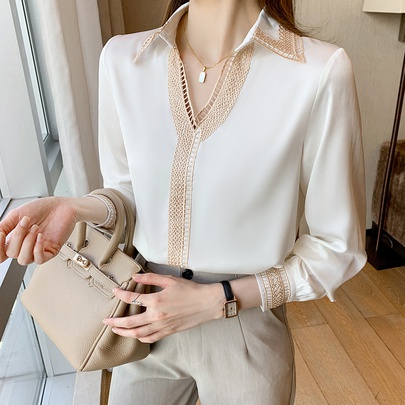 Simple Style Solid Color Blouses Spandex Chiffon Blouse Tops