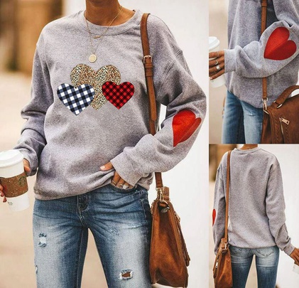 Women's Hoodie Long Sleeve Hoodies & Sweatshirts Printing Casual Plaid Heart Shape Leopard