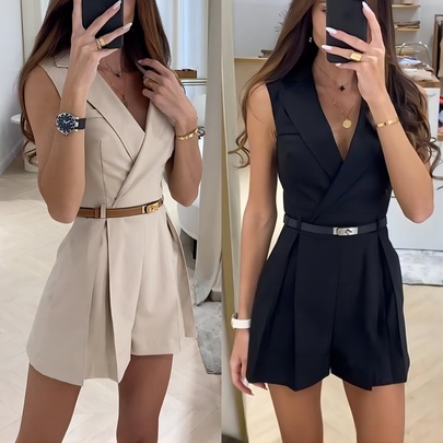 Casual Simple Style Solid Color Short Dresses Polyester Rompers Bodysuits Dresses